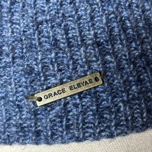 Grace Eleyae Blue Wool Knit Satin Lined Beanie Hat